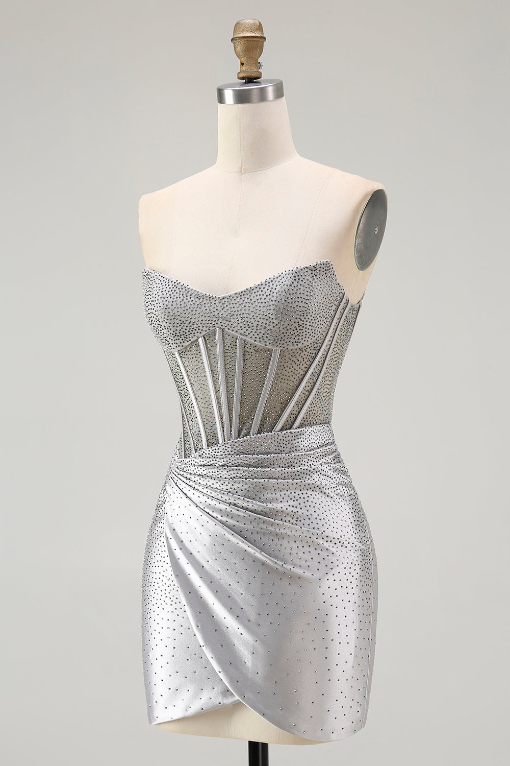 Sparkly Grey Silver Corset Bodycon Short Cocktail Dress with Beading