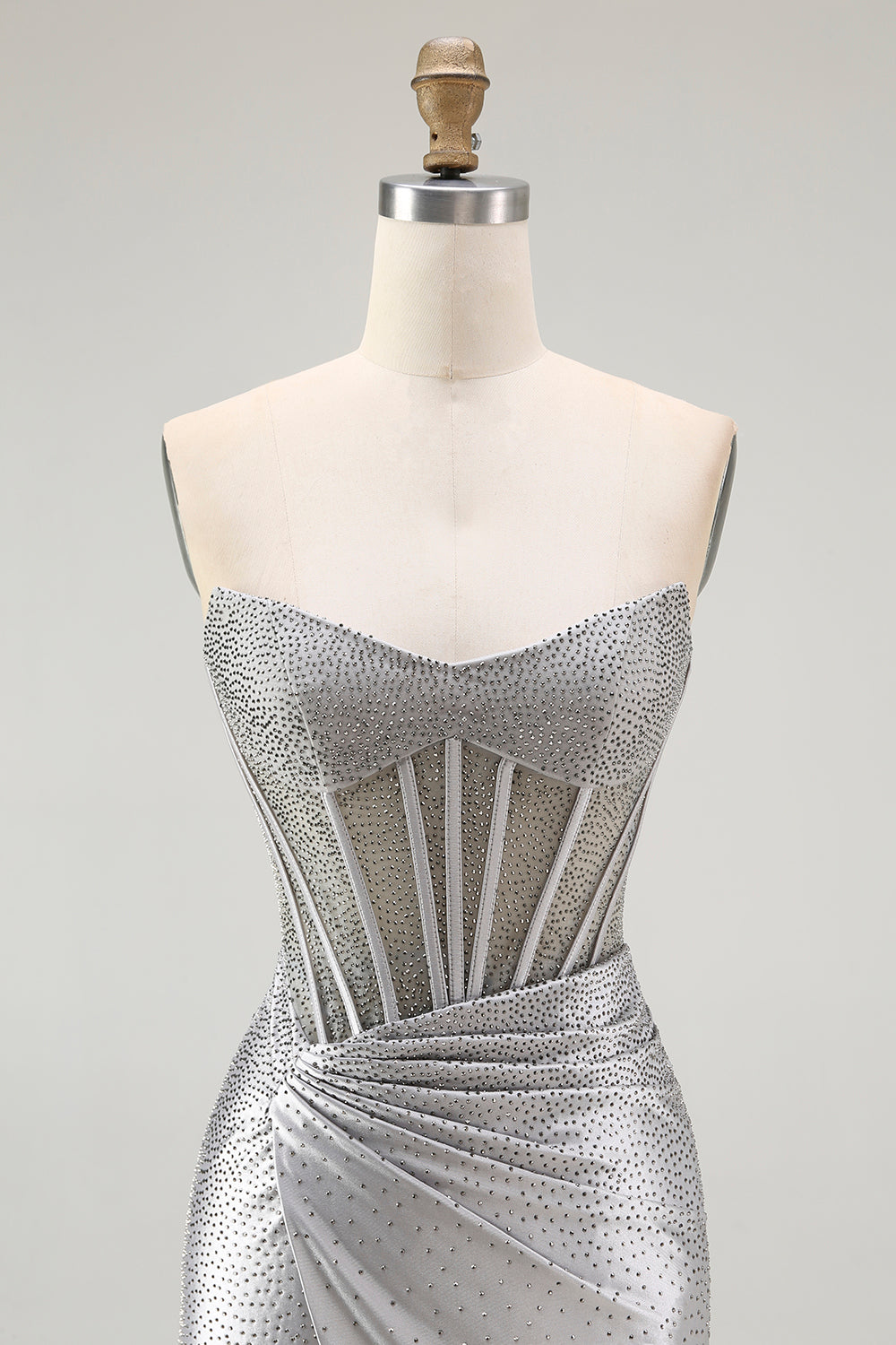 Sparkly Grey Silver Corset Bodycon Short Cocktail Dress with Beading