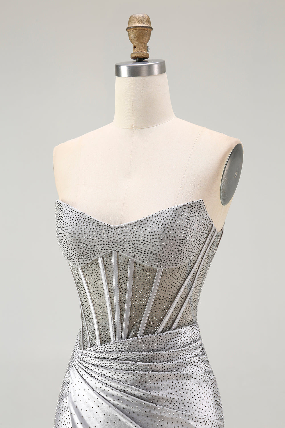 Sparkly Grey Silver Corset Bodycon Short Cocktail Dress with Beading