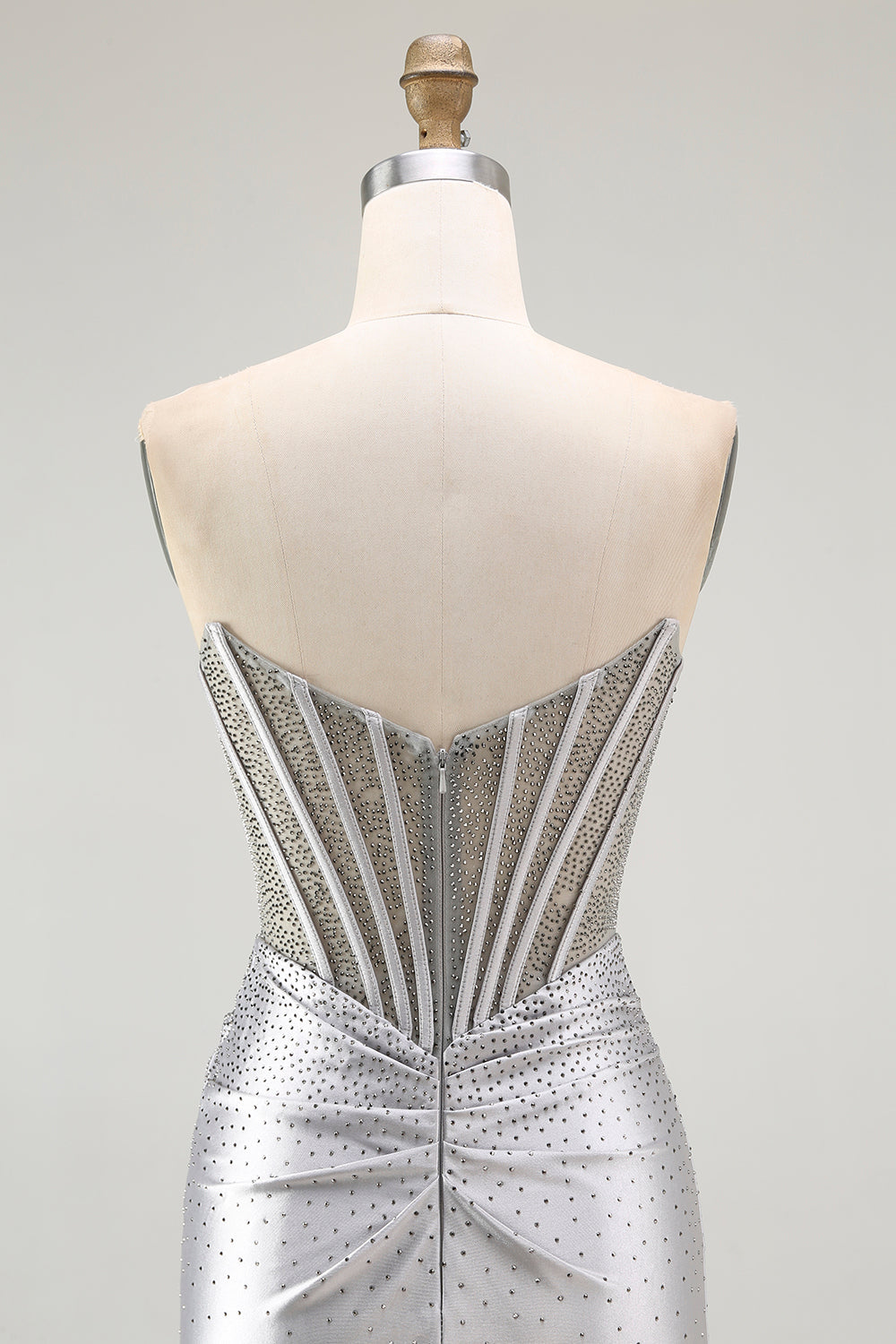 Sparkly Grey Silver Corset Bodycon Short Cocktail Dress with Beading