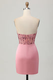 Sparkly Tight Blush Strapless Short Corset Prom Dress with Sequins