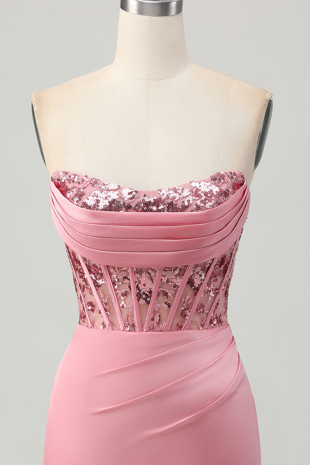Sparkly Tight Blush Strapless Short Corset Prom Dress with Sequins