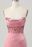 Sparkly Tight Blush Strapless Short Corset Prom Dress with Sequins