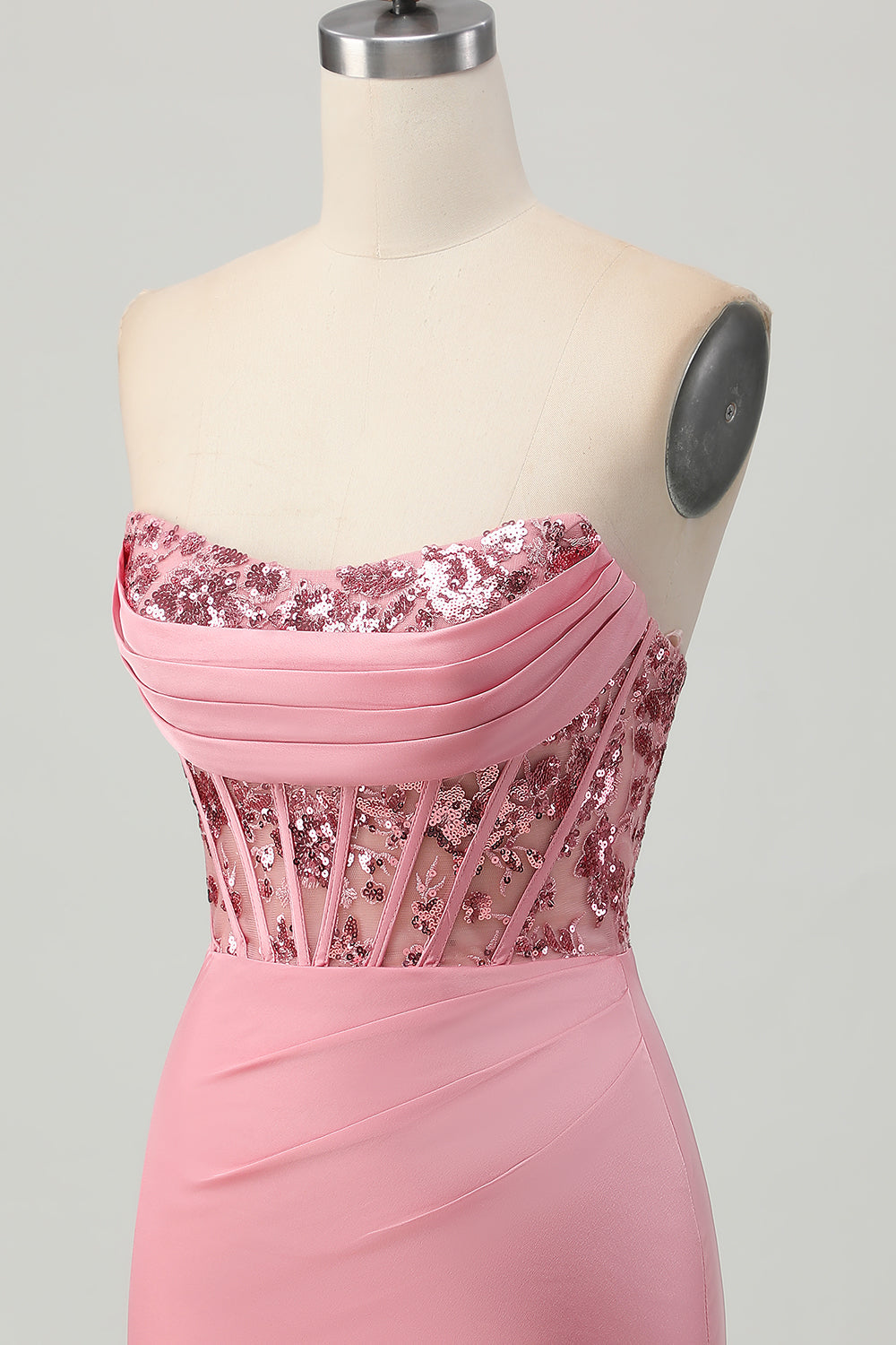 Sparkly Tight Blush Strapless Short Corset Prom Dress with Sequins
