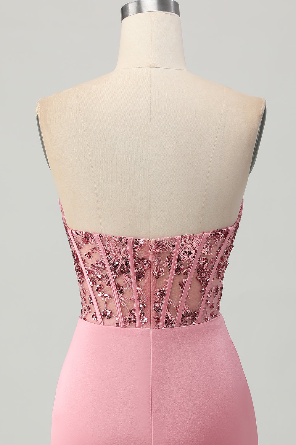 Sparkly Tight Blush Strapless Short Corset Prom Dress with Sequins