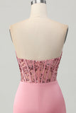 Sparkly Tight Blush Strapless Short Corset Prom Dress with Sequins