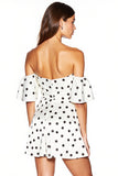 Tight White and Black Off the Shoulder Short Polka Dot Dress with Slit