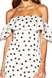 Tight White and Black Off the Shoulder Short Polka Dot Dress with Slit