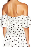 Tight White and Black Off the Shoulder Short Polka Dot Dress with Slit