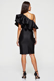 Tight Black One Shoulder Short Cocktail Dress with Ruffles