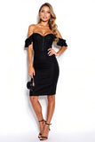Tight Black Off the Shoulder Short Cocktail Dress with Ruffles