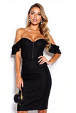 Tight Black Off the Shoulder Short Cocktail Dress with Ruffles