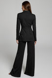 2 Piece Black Peak Lapel Long Sleeves Formal Business Suits with Sash