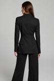 2 Piece Black Peak Lapel Long Sleeves Formal Business Suits with Sash