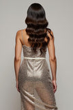 Sparkly Golden Sequins Spaghetti Straps Bodycon Midi Holiday Party Dress