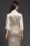 Sparkly Golden Sequins Collar Neck Short Pencil Work Dress with Slit