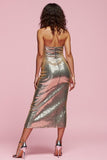 Sparkly Midi Golden Strapless Sequins Bodycon Holiday Party Dress