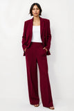 Burgundy Satin 2 Piece Notched Lapel Women Business Suits with Pockets