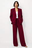 Burgundy Satin 2 Piece Notched Lapel Women Business Suits with Pockets