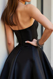 Sparkly Black Satin Sweetheart Short A Line Prom Dress with Beading