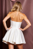Sparkly White Strapless Short Satin A Line Prom Dress with Beading