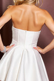 Sparkly White Strapless Short Satin A Line Prom Dress with Beading