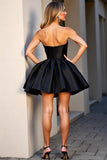 Sparkly Sweetheart Black Satin Short Corset Prom Dress with Beading