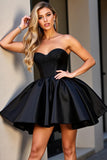 Sparkly Sweetheart Black Satin Short Corset Prom Dress with Beading
