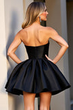 Sparkly Sweetheart Black Satin Short Corset Prom Dress with Beading