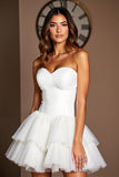 Sweetheart Tiered Corset Short White Bridal Dress with Ruffles