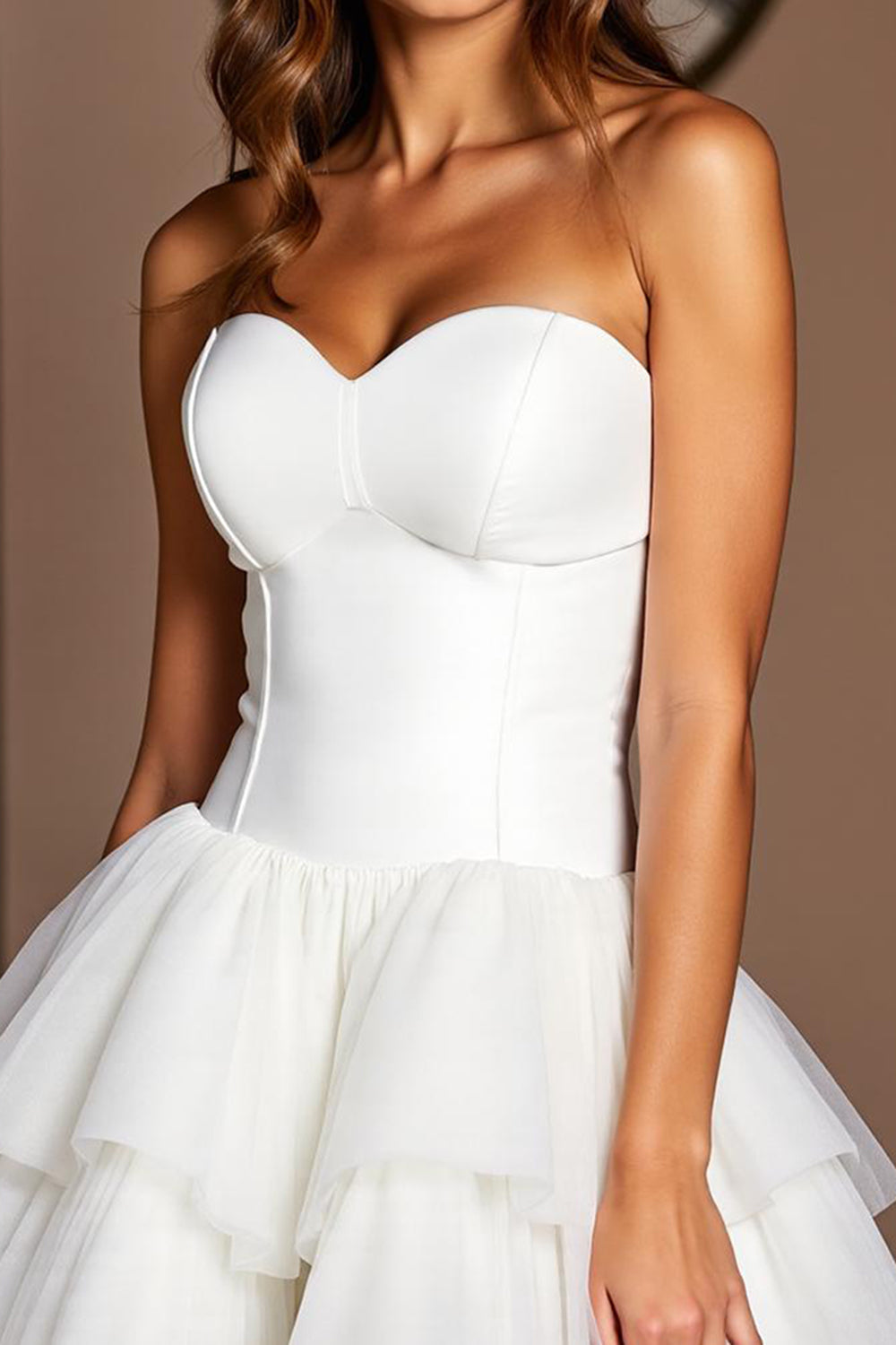 Sweetheart Tiered Corset Short White Bridal Dress with Ruffles