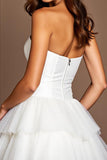 Sweetheart Tiered Corset Short White Bridal Dress with Ruffles