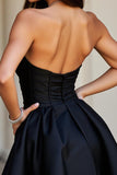 Sparkly Black Satin Sweetheart  A Line Short Prom Dress with Beading