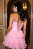 Sweetheart Hot Pink Tiered Short A Line Tulle Prom Dress