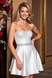 Sparkly White Strapless A Line Short Prom Dress with Beading