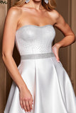 Sparkly White Strapless A Line Short Prom Dress with Beading