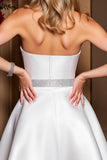 Sparkly White Strapless A Line Short Prom Dress with Beading