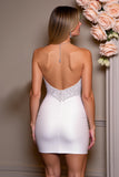 Sparkly Tight White Satin Sweetheart Short Prom Dress with Beading