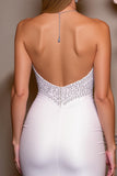 Sparkly Tight White Satin Sweetheart Short Prom Dress with Beading