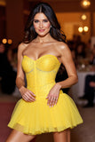Sparkly Yellow Sweetheart A Line Short Prom Dress with Beading