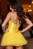 Sparkly Yellow Sweetheart A Line Short Prom Dress with Beading