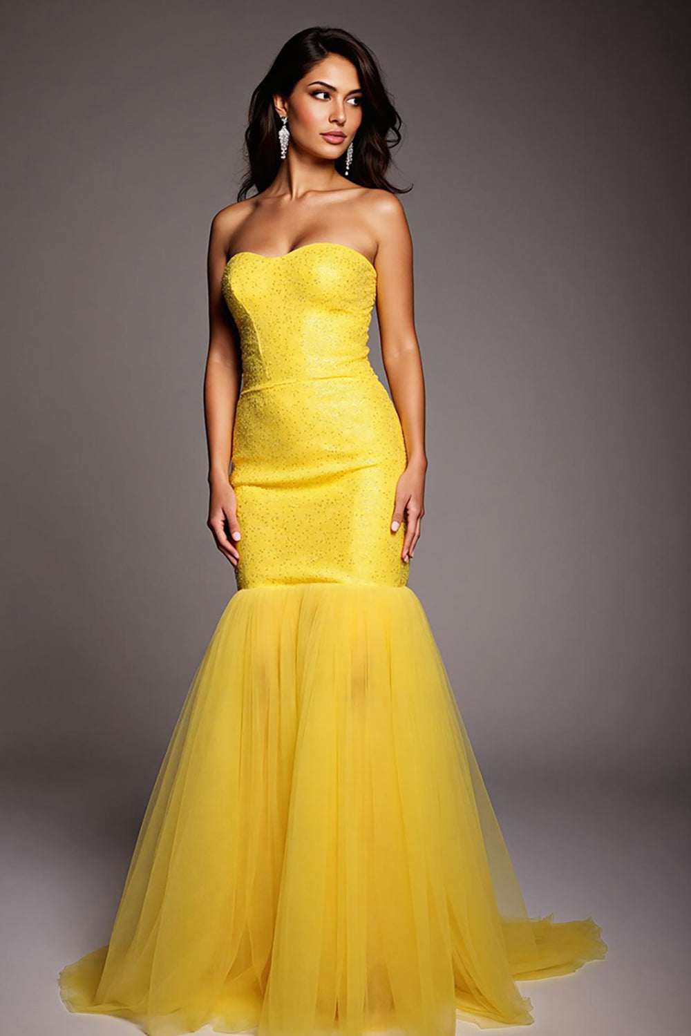 Sparkly Yellow Sweetheart Mermaid Maxi Prom Dress with Beading
