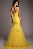 Sparkly Yellow Sweetheart Mermaid Maxi Prom Dress with Beading