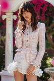 Light Pink Tight Plaid Tweed Blazer with Ruffles