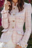 Light Pink Tight Plaid Tweed Blazer with Ruffles