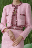 Sparkly Pink 3 Piece Tight Tweed Outfits with Rhinestones