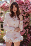 Light Pink Short Tweed Blazer with Ruffles