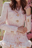 Light Pink Short Tweed Blazer with Ruffles
