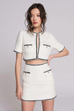 2 Piece White Short Blazer Tweed Outfits with Sleeves