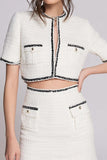 2 Piece White Short Blazer Tweed Outfits with Sleeves